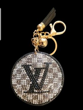Designer-Inspired Black and Gold Crystal Keychain Tassel